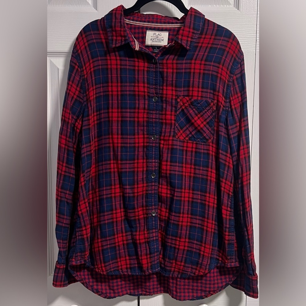 Flag & Anthem Red & Blue Checkered Button Down Top